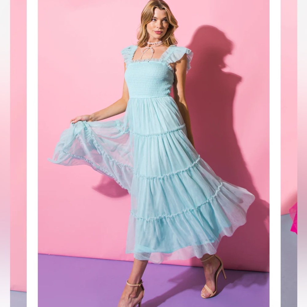 Tiered Powder Blue Dress Flying Tomato Size Small
